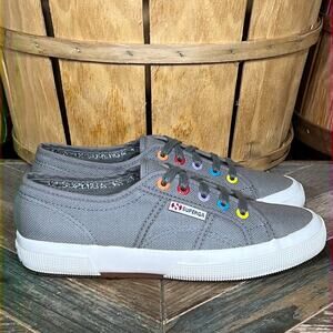 Superga 2750 Cotu Color Multi Rainbow Eyelets Gray Canvas Sneaker Women Size 7.5